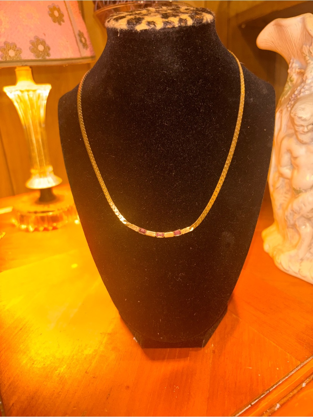 Classic Gold tone herringbone Chain Necklace with amethyst Accents